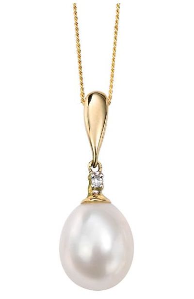 Elements Gold GP758W Freshwater Pearl and Diamond Drop Jewellery