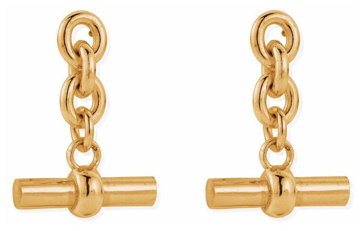 ChloBo CC-G-ER-6-S1 Anchor Chain 3 Link T-Bar Gold-Plated Jewellery