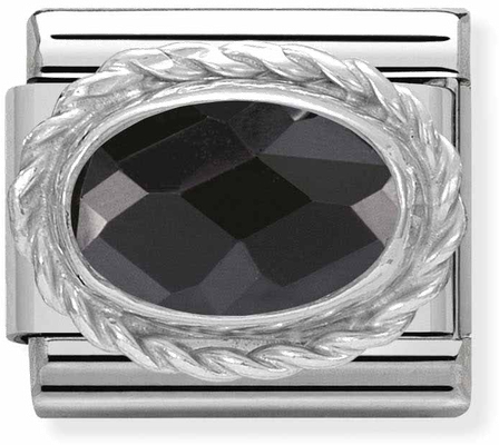 Nomination Classic FACETED Cubic Zirconia In Stainless Steel With Sterling Silver Setting And Detail Black Charm 330604/011