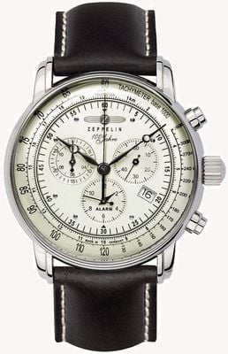 Zeppelin 100 Jahre Quartz Chronograph (42mm) Full-Luminescent Dial / Black Leather Strap 8680-3