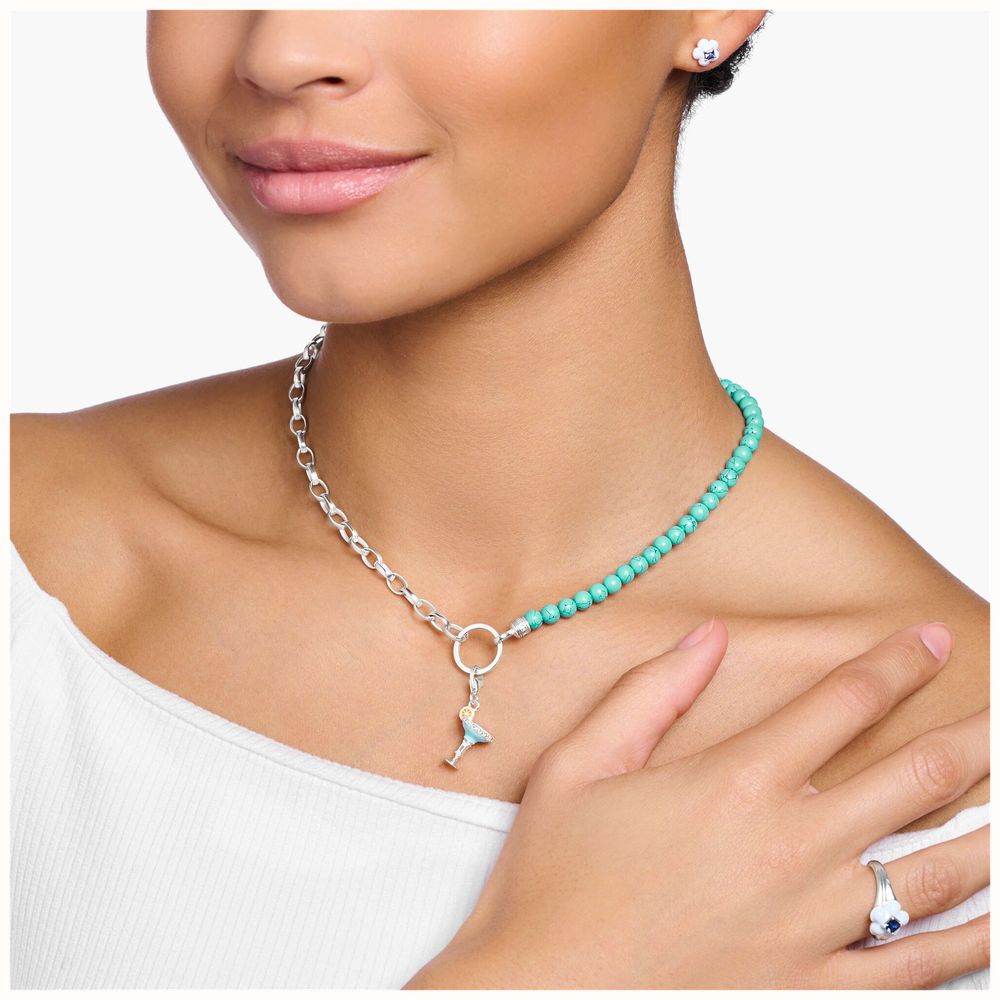 THOMAS SABO Ciondolo Bicchiere Cocktail Blu – Argento 925 Con Smalti E Pietre, 28x12 Mm, Gioiello