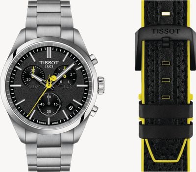 Tissot PR 100 Tour de France (40mm) Black Chronograph Dial / Stainless Steel and Black Strap Set T1504171105100