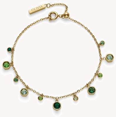 Olivia Burton Mini Droplet Green Crystal Gold Plated Bracelet 24100533