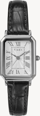 Timex Dress Rectangular (21mm) White Dial / Black Croc-Texture Leather Strap TW2Y00800