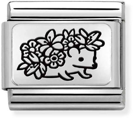 Nomination Classic PLATES Steel And Silver Sterling Silver Hedgehog Flowers Charm 330111/29