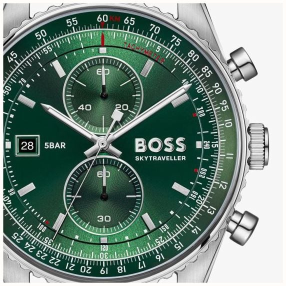 BOSS Mens Skytraveller Chronograph Green Dial Mesh Bracelet BOSS Watch 1514347 - alternate view 4