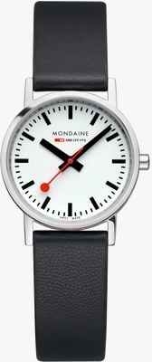 Mondaine Classic (30mm) White Dial / Black Vegan Grape Leather Strap (Polished Finish) A658.30323.11SBBV