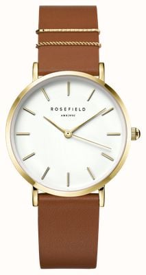 Rosefield West Village (33mm) White Dial / Cognac Brown Leather Strap WWCG-W86