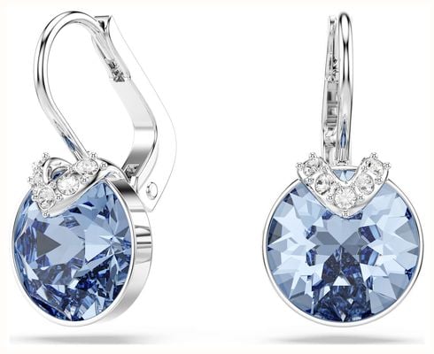 Swarovski Bella V Drop Earrings, Round Cut, Blue, Rhodium Plated 5734234