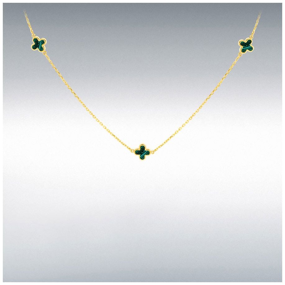James Moore & Co 1.19.1620 9ct yellow gold 3 Malachite Petal Jewellery