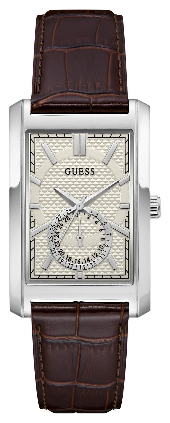 Guess GW1152G1 Hugh White Sunray Dial Brown Leather Strap Watch
