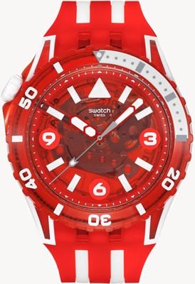 Swatch SCUBAQUA LION'S MANE (44mm) Transparent Red Dial / Transparent Red Silicone Strap SSCU09R100