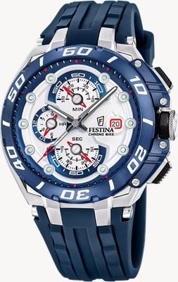 Festina Chrono Bike 2026 (46mm) White Dial / Blue Rubber Strap F20755/1