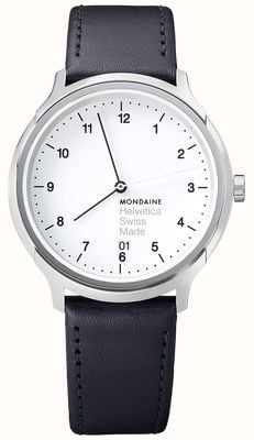 Mondaine Helvetica Quartz (40mm) White Dial / Black Leather Strap Watch MH1.R2210.LB