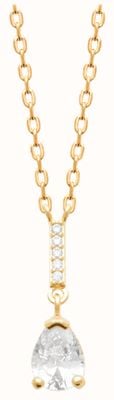 Burren Jewellery 18k Gold Plate Necklace With Row Of Cz Attached To Pear Shaped CZ Stone N1262(CZ)