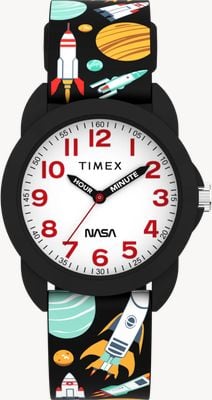 Timex NASA Kids Time Teacher (30mm) White Dial / Black Silicone Strap TW2Y59800