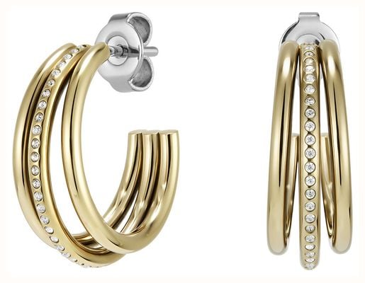 Olivia Burton Ever Stacked Crystal-Set Gold-Tone Stainless Steel Hoop Earrings 24100295