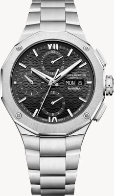 Baume & Mercier Riviera Automatic Day/Date Chronograph (41mm) Black Wave Dial / Stainless Steel Bracelet 10825