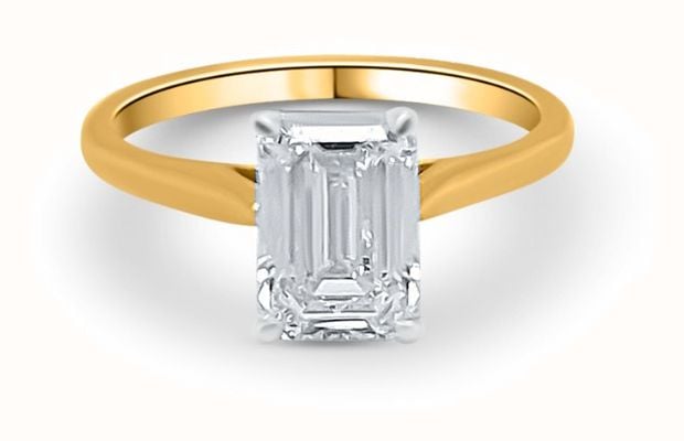 18ct Yellow Gold Platinum Head Lab Grown Emerald Cut Diamond Xx D Vvs1 J32542