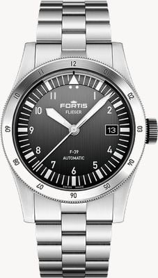 FORTIS Flieger F-39 Automatic Black (39mm) Stainless Steel Block Bracelet F4220015