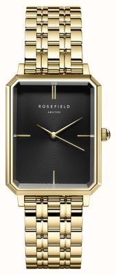 Rosefield Octagon (23mm) Black Dial / Gold-Plated Stainless Steel Bracelet OBSSG-O47