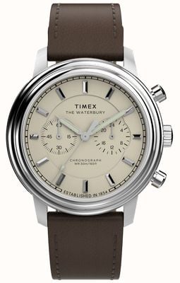 Timex Waterbury Metropolitan Chronograph (41mm) Beige Dial / Brown Leather Strap TW2Y23500
