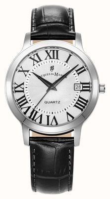 Jacques Du Manoir Genesis Three-Hand Quartz (38mm) Silver Dial / Black Leather Strap JWG04801
