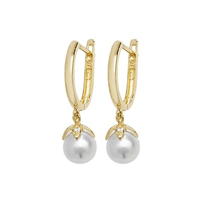 James Moore TH ER1134 9k Yellow Gold Drop Pearl Cubic Jewellery