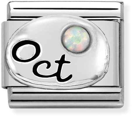 Nomination Classic October Birthstone Opal Sterling Silver & Steel Charm 330505/10