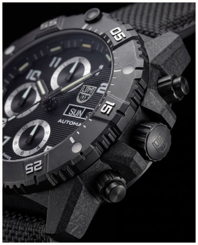 Luminox Master Carbon SEAL Auto Chrono 3880 Series (45mm) Black Dial / Black Technical Matrix Leather Strap Watch XS.3881 - alternate view 9