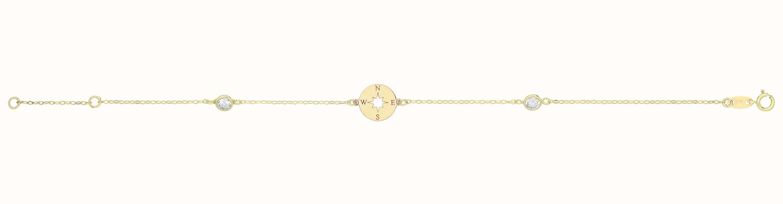 James Moore TH Ladies 9ct Yellow Gold Compass Bracelet With Cubic Zirconia BR674