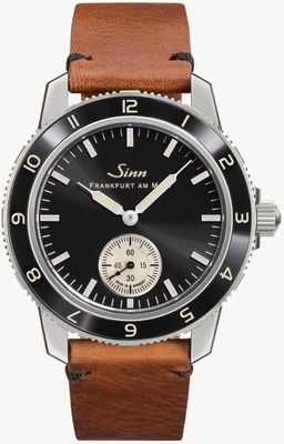 Sinn 104 Classic 12 Small-Seconds (41mm) Black Electroplated Dial / Tan Brown Leather Strap 104.060 TAN LEATHER