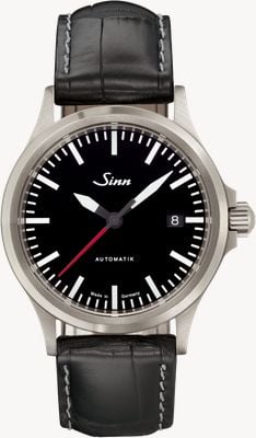 Sinn 556 I RS | Black Alligator Embossed Leather Watch 556.0106 BLACK ALLIGATOR EMBOSSED WHITE STITCH