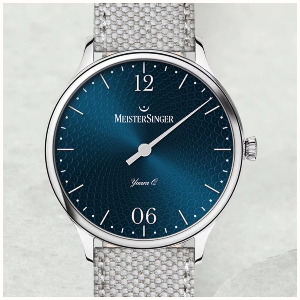 MeisterSinger Yaara Q (36mm) Blue Patterned Dial / Grey Textile Strap Watch YAQ917S - alternate view 3