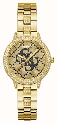 Guess G LACE Crystal (34mm) Quattro 'G' Logo Gold Dial / Gold PVD Stainless Steel Bracelet GW0944L2