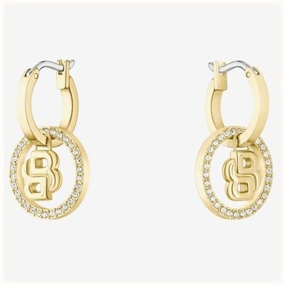 BOSS Jewellery Double B Divine Gold Tone Drop Huggie Hoop Earrings 1580821