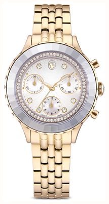Swarovski Octea Chrono (37mm) White Sunray Dial / Champagne Gold PVD Stainless Steel Bracelet 5730194
