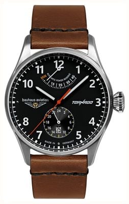 Bauhaus Aviation Tornado Automatic Power-Reserve (42mm) Black Dial / Brown Leather Strap 2790-2