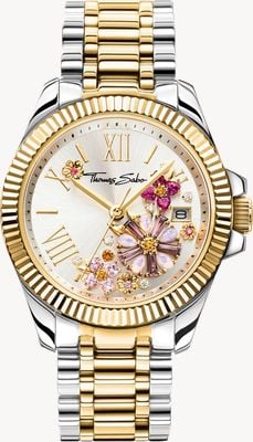 Thomas Sabo Crystal Flowers (33mm) Gold Sunray Dial / Two-Tone Stainless Steel Bracelet WA0382-291-201-33