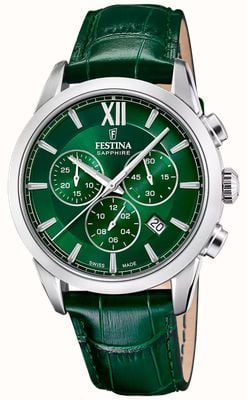 Festina Swiss Made Quartz Chronograph (41mm) Green Dial / Green Leather Strap F20041/3