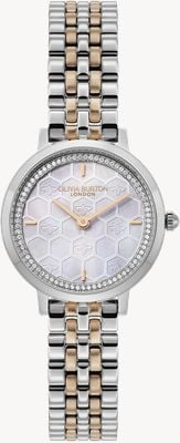 Olivia Burton Honeycomb Ultra-Slim (28mm) Dove Grey Dial / Two-Tone Stainless Steel Bracelet 24000265