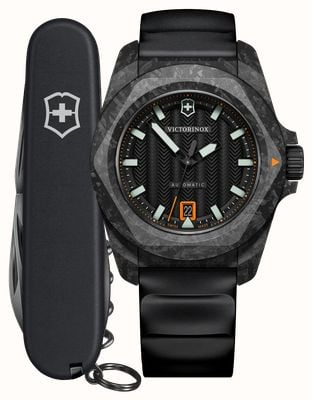 Victorinox I.N.O.X. Carbon Automatic + Spartan Swiss Army Knife (41mm) Black Dial / Black Rubber Strap 242023.1