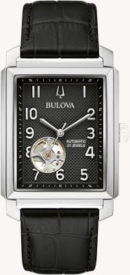 Bulova Sutton Automatic (33mm) Black Textured Dial / Black Leather Strap 96A269