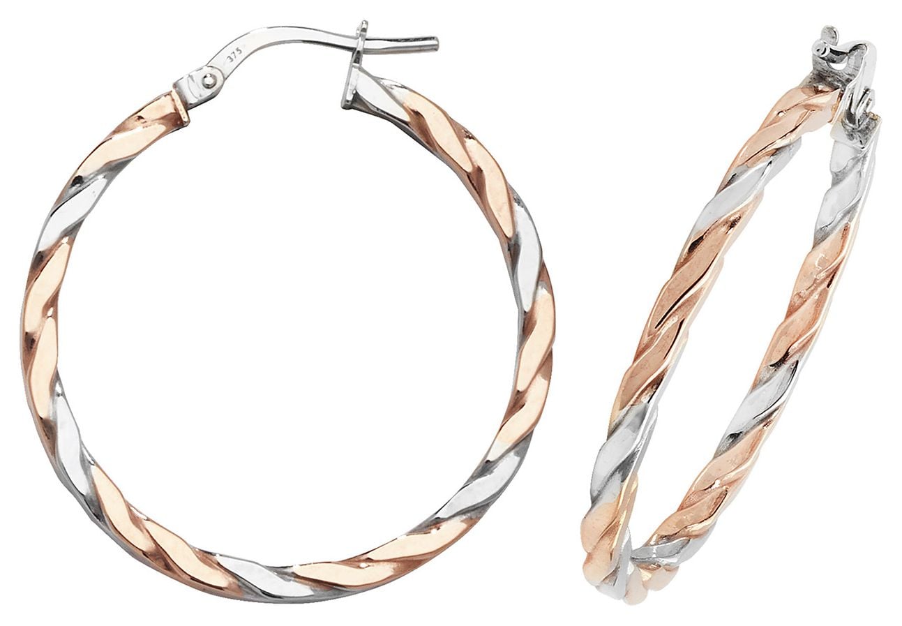 Treasure House ER1041RW-25 9ct Rose/White Gold 25mm Hoop Jewellery