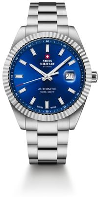 Swiss Military by Chrono Automatic Blue Dial Stainless Steel Bracelet Dress Watch SMA34110.03
