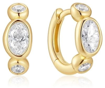 Ania Haie Gold Bezel Organic Pebble & Round Huggie Hoop Earrings E076-13G