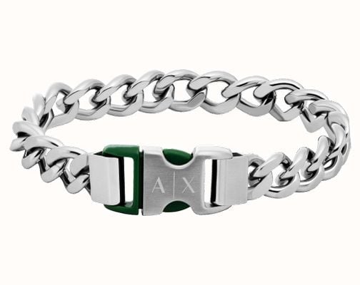 Emporio Armani Green Nylon Clip Silver Bracelet AXG0154040
