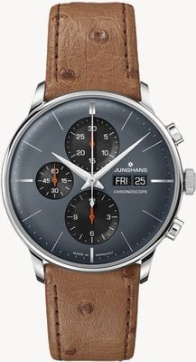 Junghans Meister Chronoscope (English Date) | Grey Dial | Brown Ostrich Leather Strap 27/4224.03