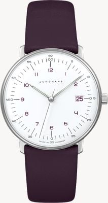 Junghans Max Bill Damen Quartz (32.7mm) Matt White Dial / Purple Leather Strap 47/4558.02