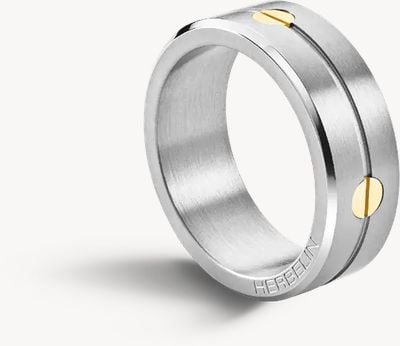 Herbelin Newport Ring - Brushed And Polished Stainless Steel With 9k YG Screws - 8mm
